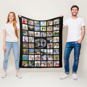 Anniversary 44 Photo Collage Any Year Personalized Fleece Blanket