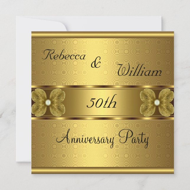 Anniversary 50th Elegant Roll Gold Party Floral Invitation (Front)