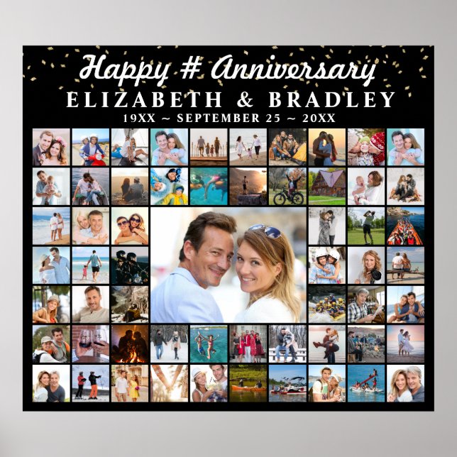 Anniversary 59 Photo Collage Confetti Personalized Poster (Front)