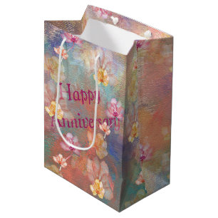 Anniversary Abstract Paint and Flowers Medium Gift Bag