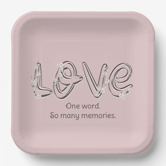 Anniversary Almond Blossom Love Text Paper Plate (Front)