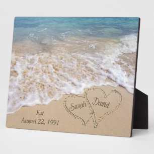 Anniversary Beach Hearts with Names Plaque