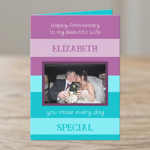 Anniversary beautiful wife purple blue photo card