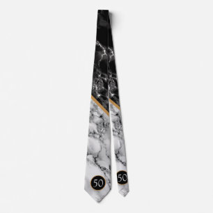 Anniversary Black White Marble Birthday Neck Tie