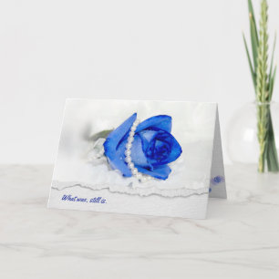anniversary blue rose and pearls on white card