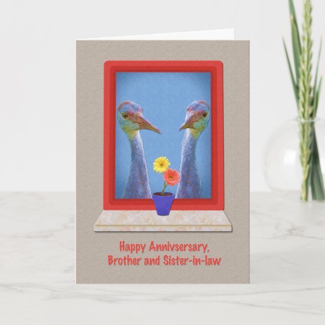 Anniversary, Brother and Sister-in-law, Crane Bird Card (Front)