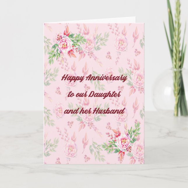 Anniversary Card Daughter & Husband Pink Flowers (Front)