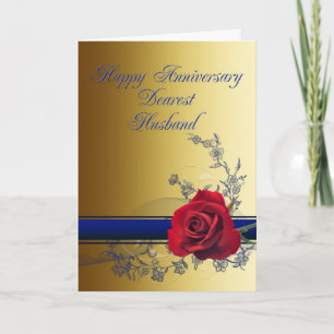 Anniversary card for husband with a red rose