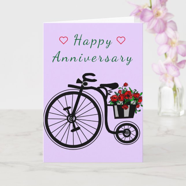 Anniversary Card Romantic Flowers Bike (Orchid)