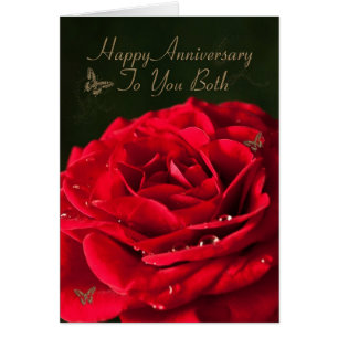 Anniversary card to you both, a classic red rose