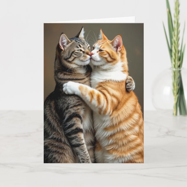 Anniversary Cat Couple Hugging Card (Front)