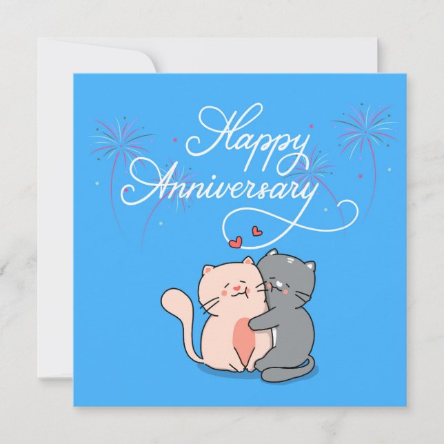 Anniversary Cats In Love Holiday Card (Front)
