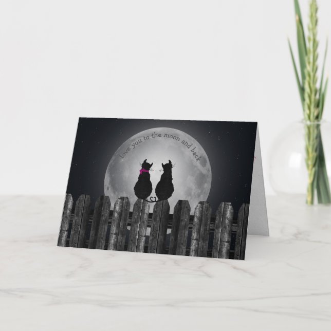 anniversary cats on fence with full moon holiday card (Front)
