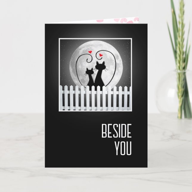 Anniversary Cats On Fence With Moon Card (Front)