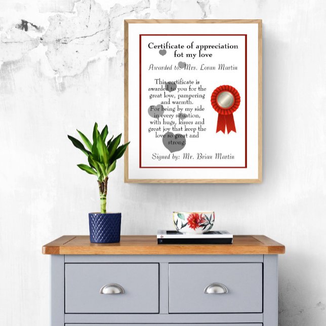 Anniversary Certificate of Appreciation for Love  Poster (Creator Uploaded)