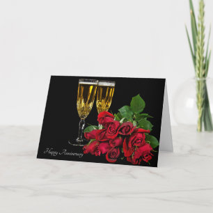 Anniversary Champagne and roses Holiday Card