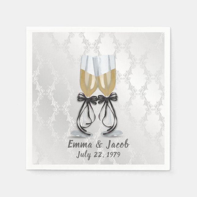 Anniversary Champagne Toast On Damask Napkin (Front)
