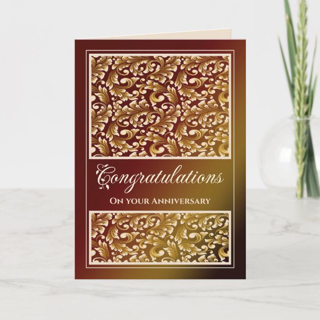 Anniversary Congratulations Damask Brown Card (Front)