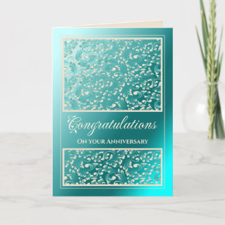 Anniversary Congratulations Damask Teal Card