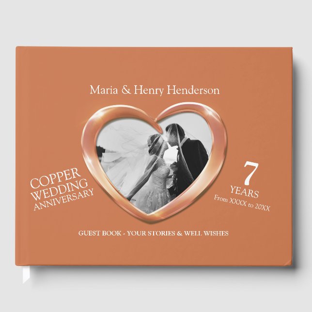 Anniversary copper wedding photo hearts 7 years guest book (Front)