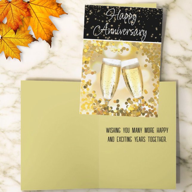 Anniversary Couple Celebration Champagne Flutes Card (greeting card front and inside template greeting)