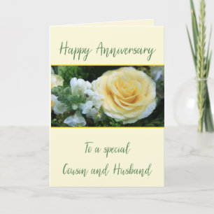 Anniversary Cousin and Husband Yellow Rose Card