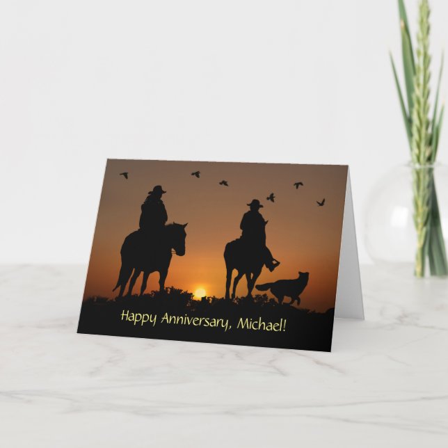 Anniversary Custom Name Country Western Cowboy Card (Front)