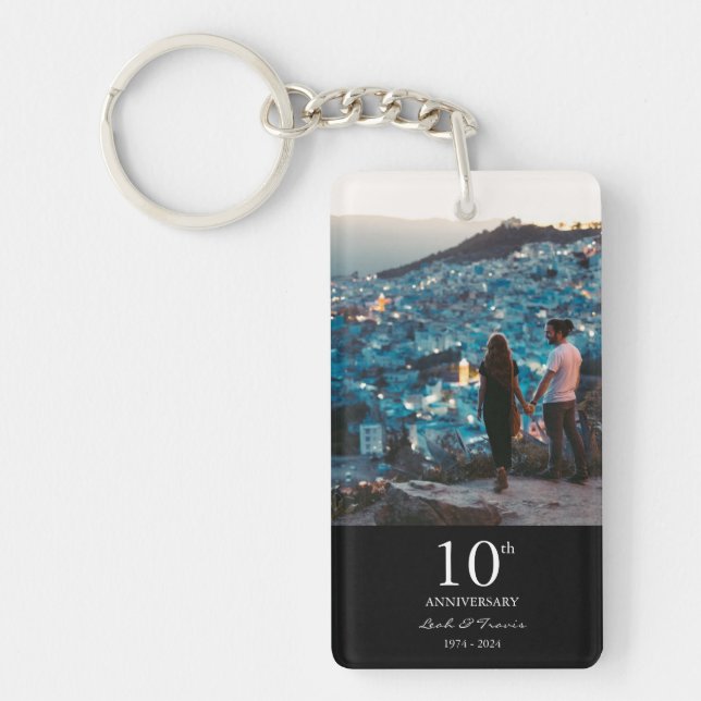 Anniversary custom photo wedding chic black white keychain (Front)