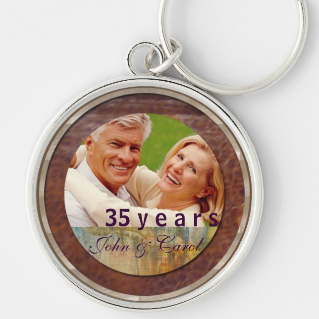 Anniversary customizable leather and silver keychain (Front)