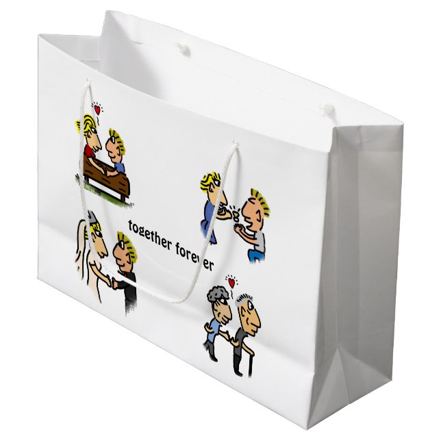 Anniversary Cute Couple 🎉 Aging Together Cartoon Large Gift Bag (Front Angled)