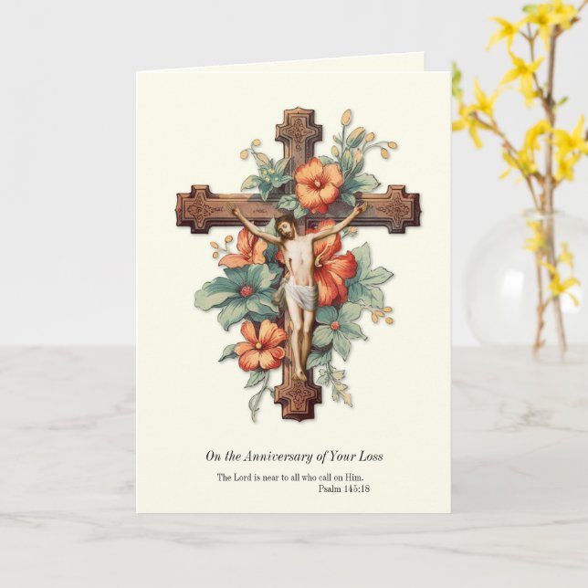 Anniversary Death Loss Loved Jesus Floral Card (Yellow Flower)