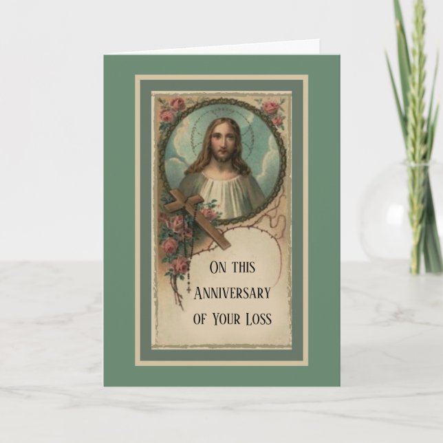 Anniversary Death Loss Loved One Sacred Heart Card (Front)