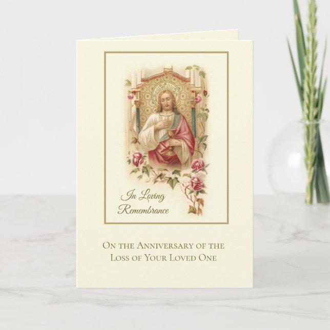 Anniversary Death Loved One Sacred Heart Jesus Card (Front)
