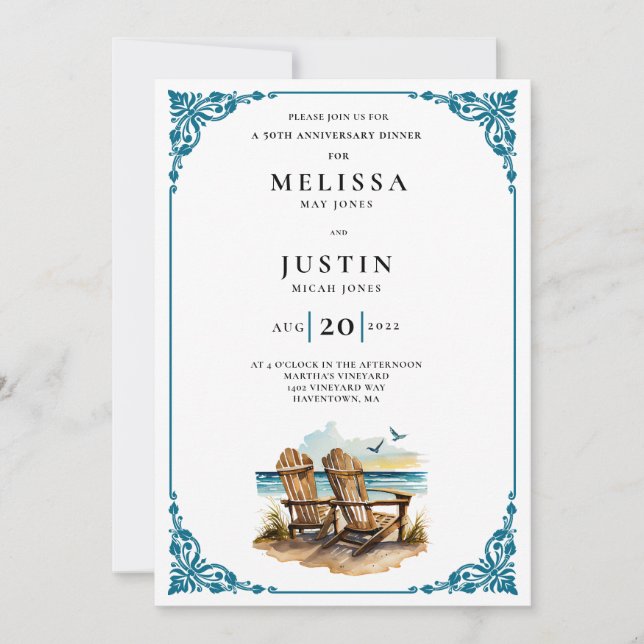 Anniversary Dinner Beach Chairs Invitation (Front)
