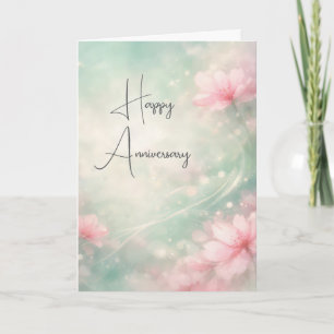 Anniversary Dreamy Flowers On Mint Green  Card
