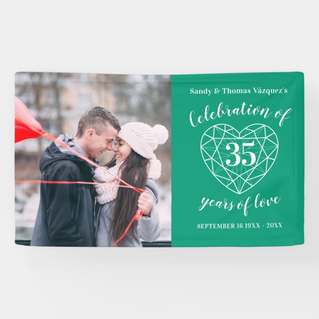Anniversary emerald green heart personalized photo banner (Horizontal)