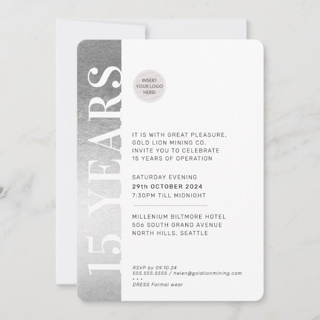 ANNIVERSARY EVENT modern minimal logo silver black Invitation (Front)