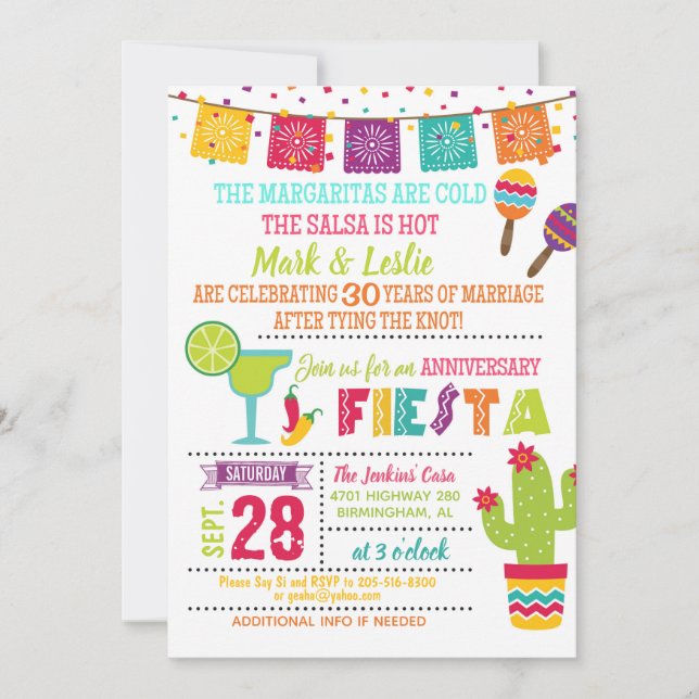 Anniversary Fiesta Invitation - White (Front)