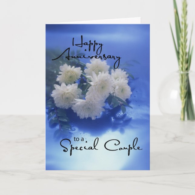 Anniversary Flowers on Blue Card (Front)
