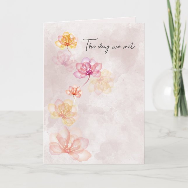 Anniversary Flowers on Pink Abstract  Card (Front)