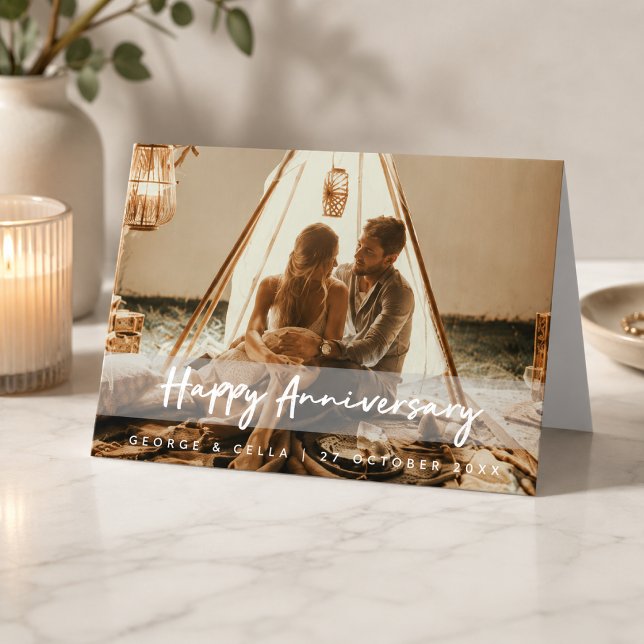 Anniversary Folded Card | Custom Photo Keepsake (Custom photo anniversary folded card with names, date, and a romantic keepsake message.)