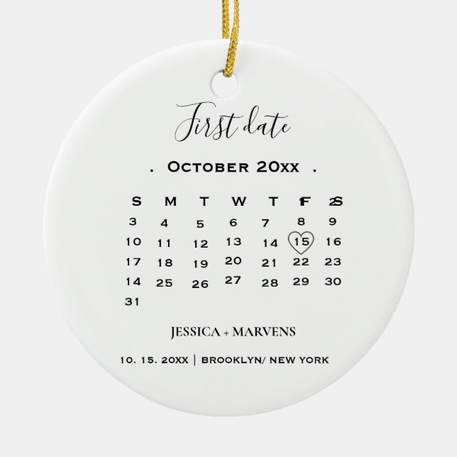 Anniversary Gift calendar First Date Christmas  Ceramic Ornament (Front)