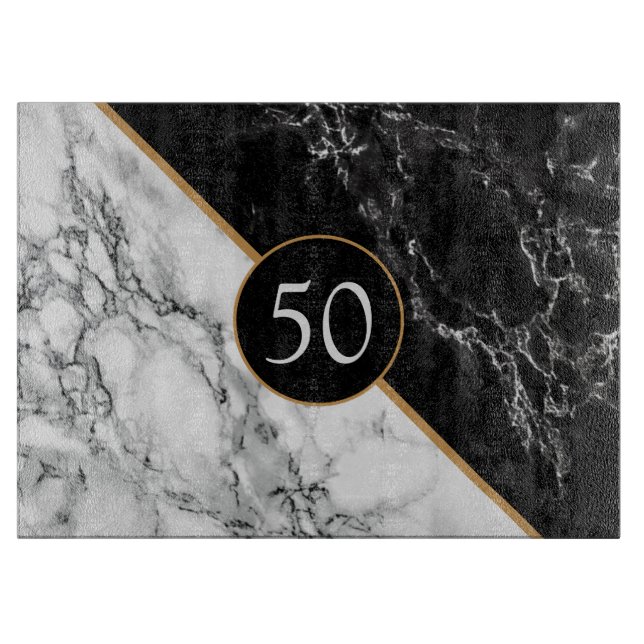 Anniversary Gift Cutting Board Black White Marble (Front)