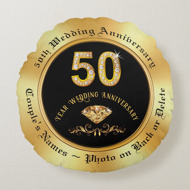 Anniversary Gifts for 50 Years of Marriage, Photo Round Pillow (Front)