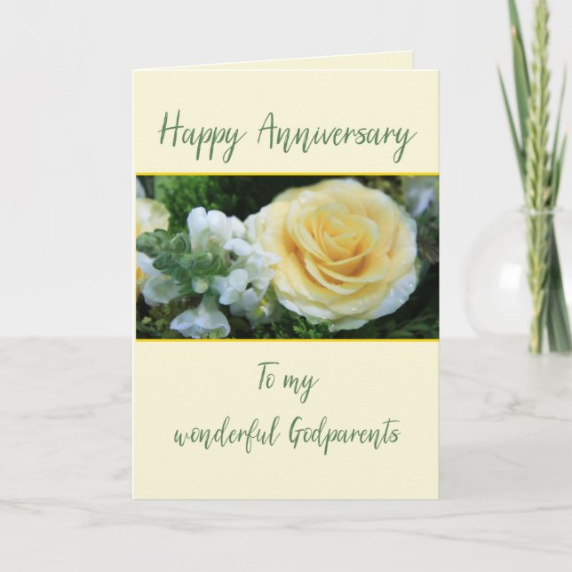 Anniversary Godparents Yellow Rose Card (Front)
