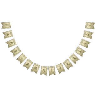 ☆ANNIVERSARY☆ Gold Heart Glitter Bunting Flags