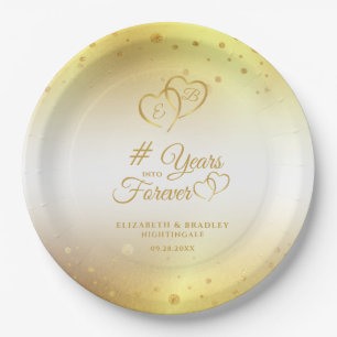 Anniversary Gold Hearts  YEARS INTO FOREVER Paper Plate