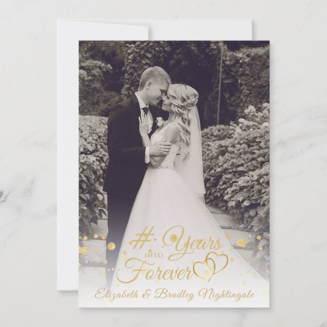 Anniversary Gold Hearts YEARS INTO FOREVER Photo Invitation (Front)