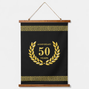 Anniversary, Golden Jubilee, Birthday on Black Hanging Tapestry