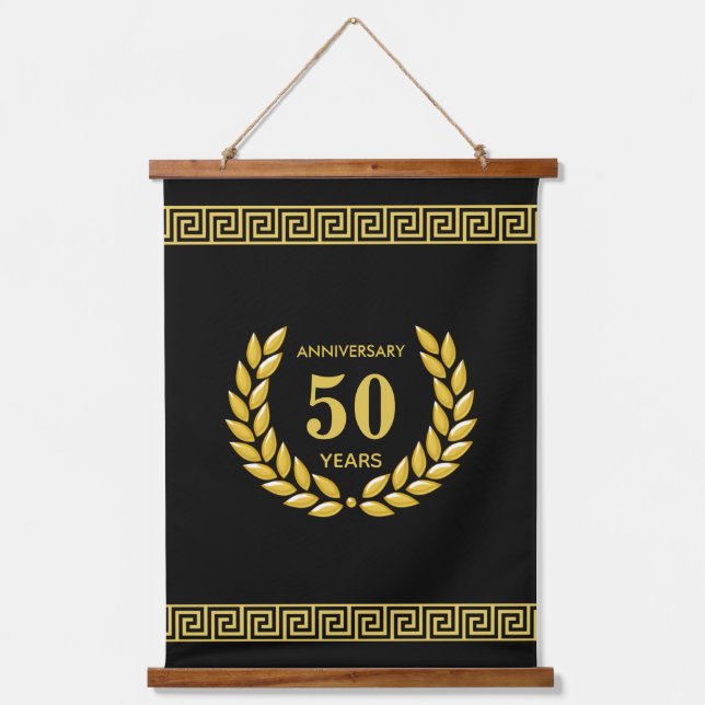 Anniversary, Golden Jubilee, Birthday on Black Hanging Tapestry (Front)